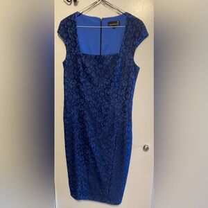 Black Lace on Blue Midi Dress